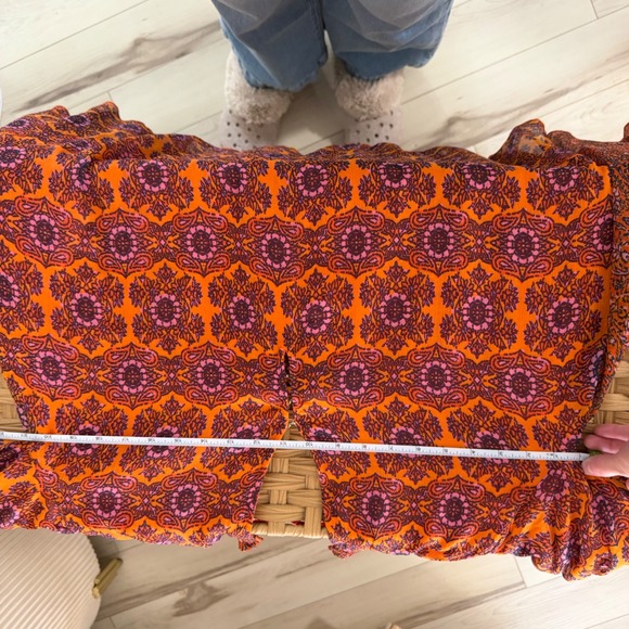 Free People Gabi Printed Tunic Top Orange Purple Open Back XS Boho Belle sleeve - Picture 7 of 8